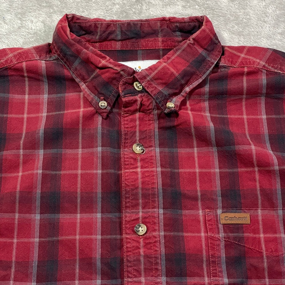 Carhartt Men's XL Red Plaid Long Sleeve Button Up Flannel Shirt Cotton Barn